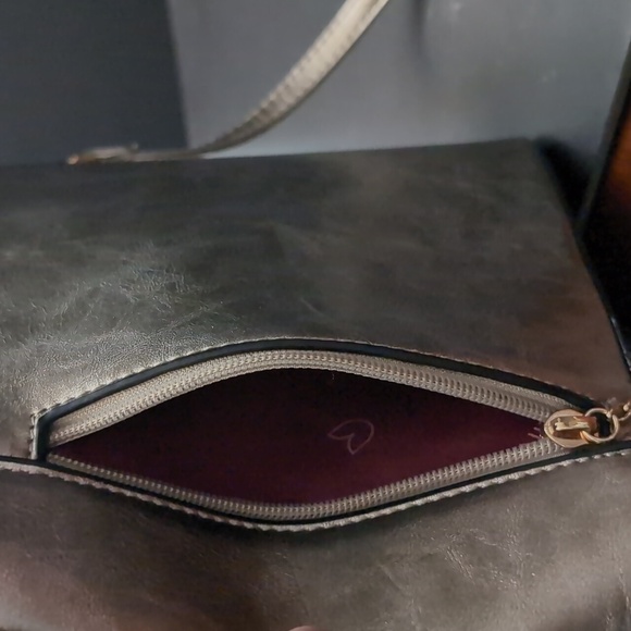 Darlings Metallic Gray Vegan Leather Small Hobo/Crossbody Bag. - Picture 9 of 12